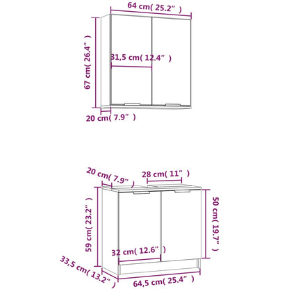 2 Piece Bathroom Cabinet Set White Engineered Wood