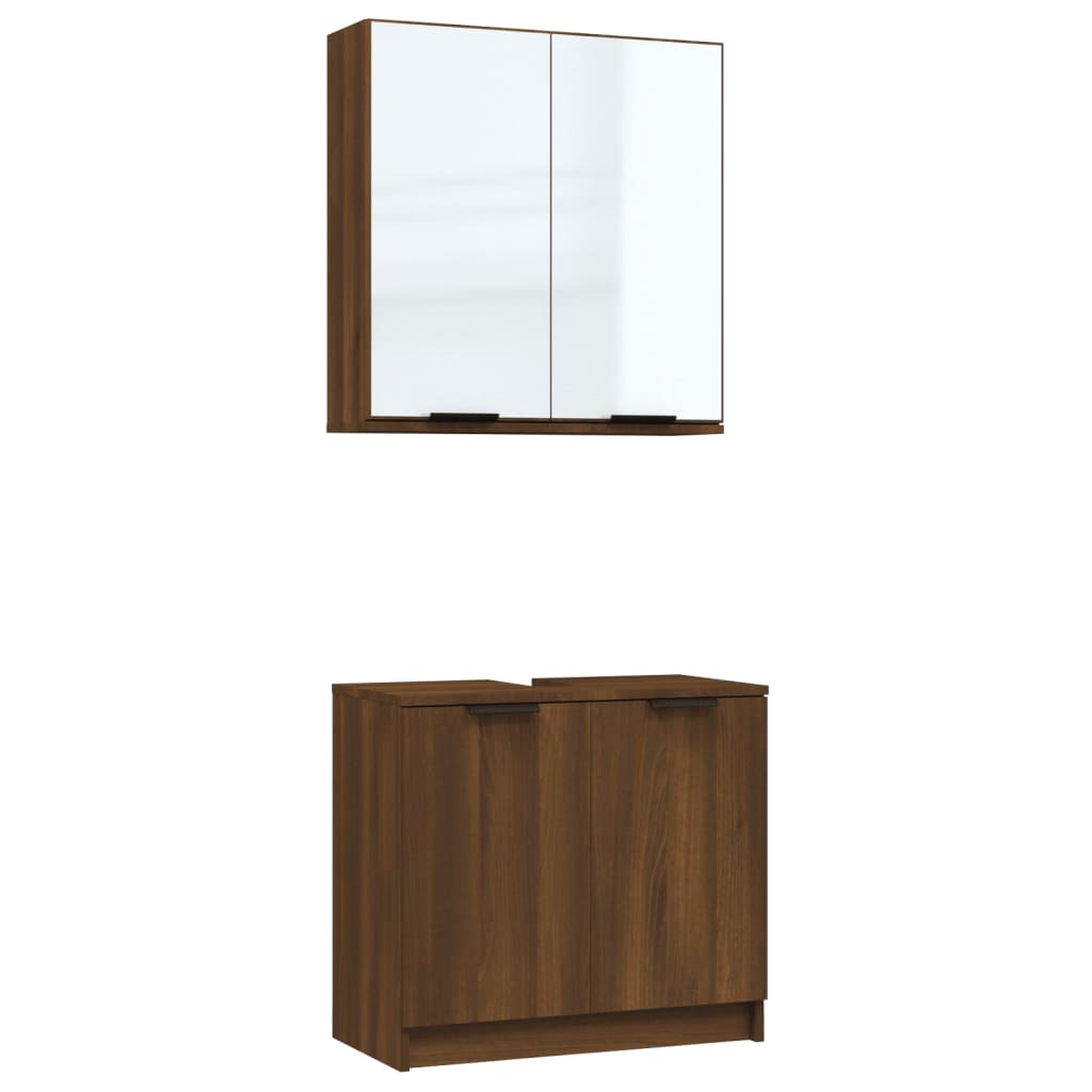 2 Piece Bathroom Cabinet Set Brown Oak Engineered Wood