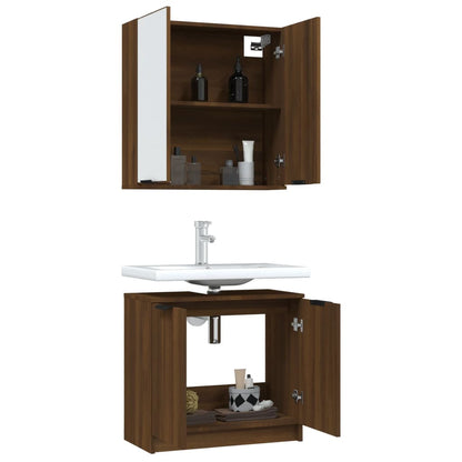 2 Piece Bathroom Cabinet Set Brown Oak Engineered Wood