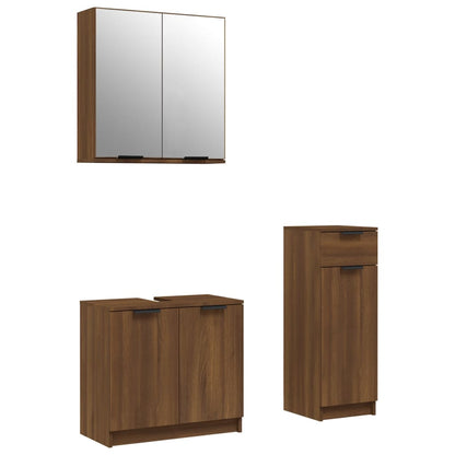 3 Piece Bathroom Cabinet Set Brown Oak Engineered Wood