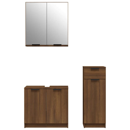 3 Piece Bathroom Cabinet Set Brown Oak Engineered Wood