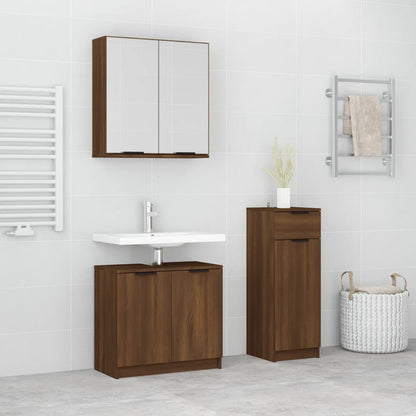 3 Piece Bathroom Cabinet Set Brown Oak Engineered Wood