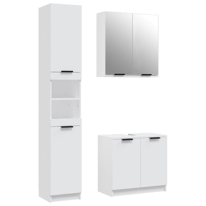 3 Piece Bathroom Cabinet Set White Engineered Wood