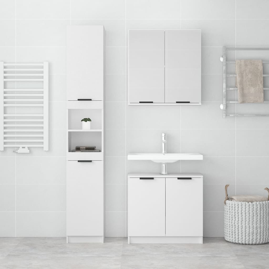 3 Piece Bathroom Cabinet Set White Engineered Wood