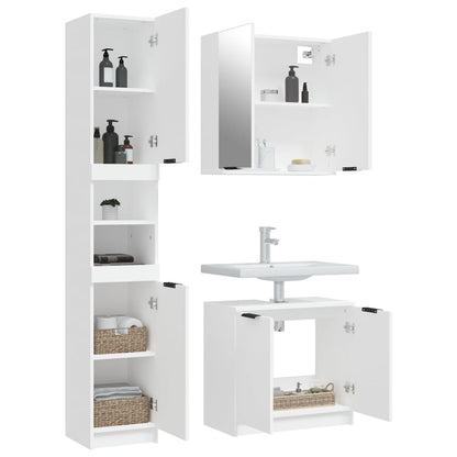 3 Piece Bathroom Cabinet Set White Engineered Wood