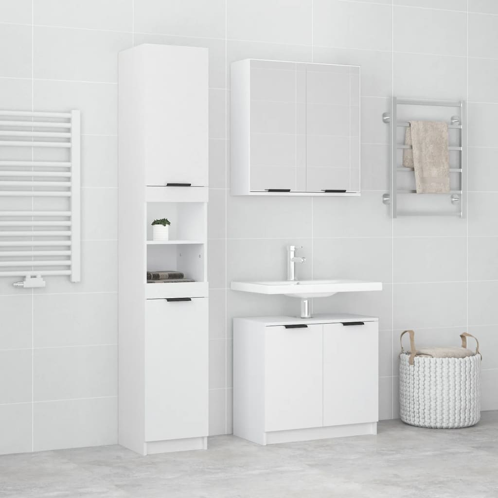 3 Piece Bathroom Cabinet Set White Engineered Wood