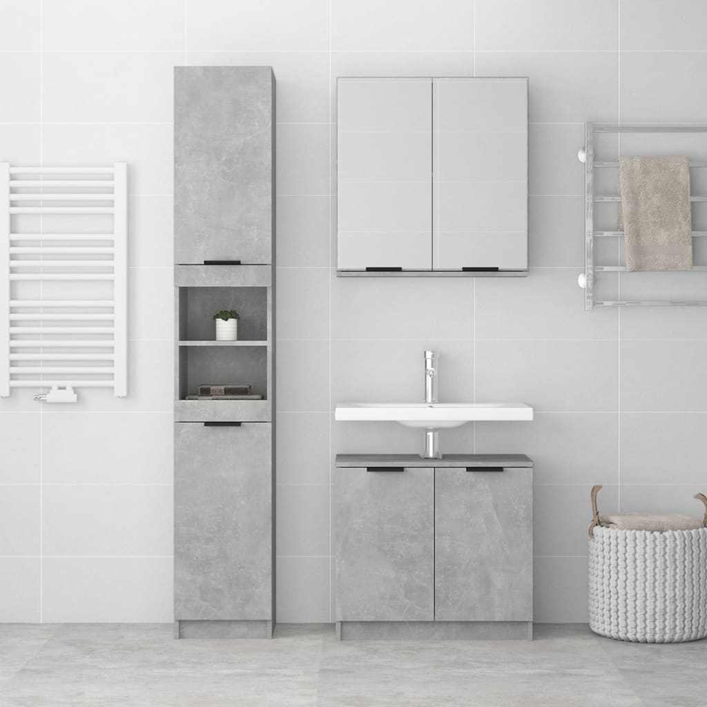 3 Piece Bathroom Cabinet Set Concrete Grey Engineered Wood