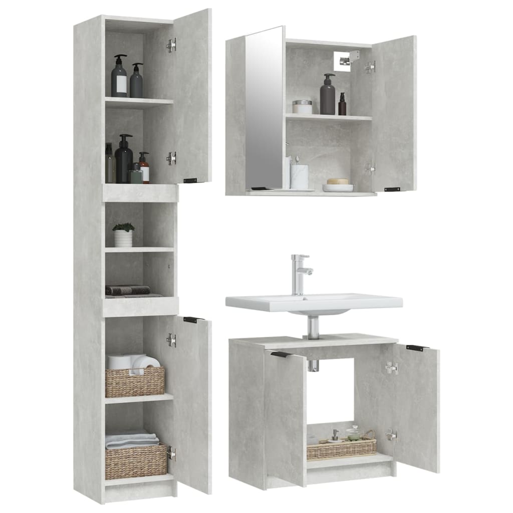 3 Piece Bathroom Cabinet Set Concrete Grey Engineered Wood