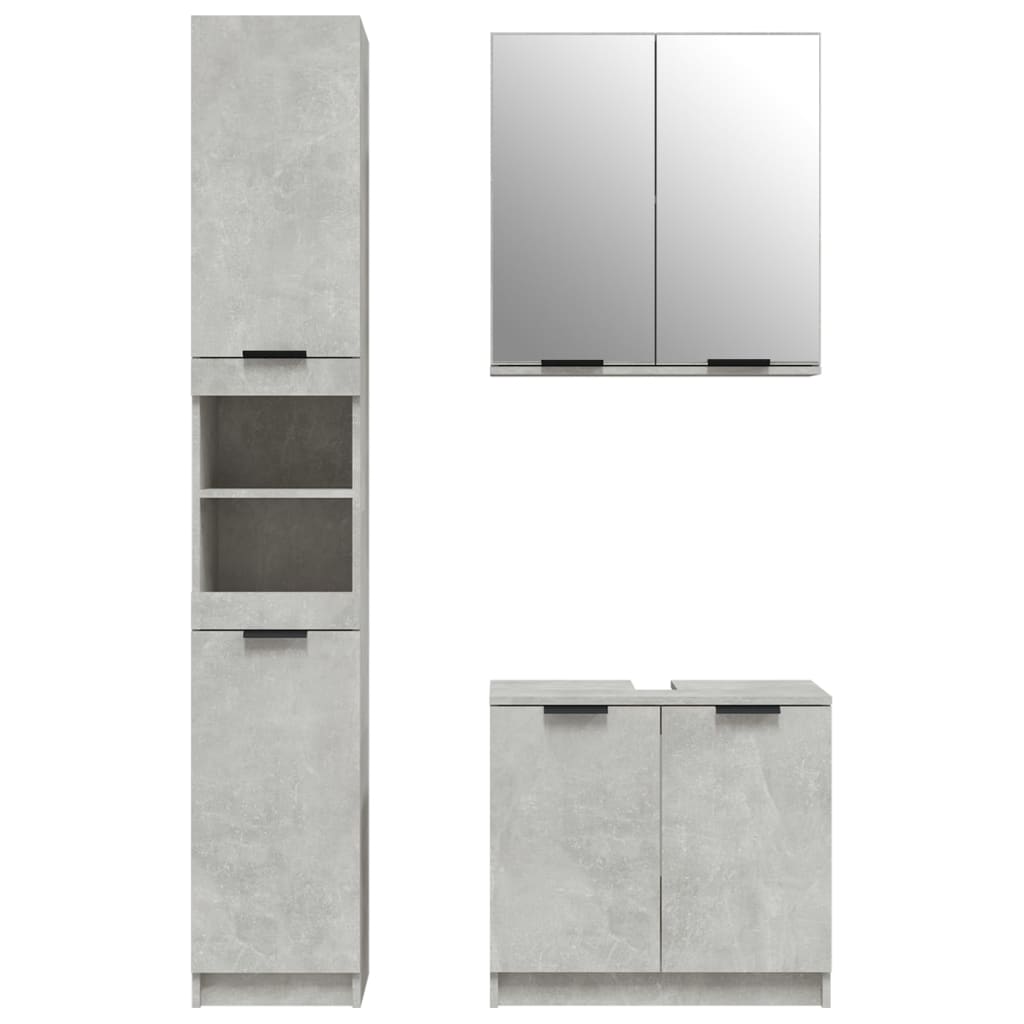 3 Piece Bathroom Cabinet Set Concrete Grey Engineered Wood