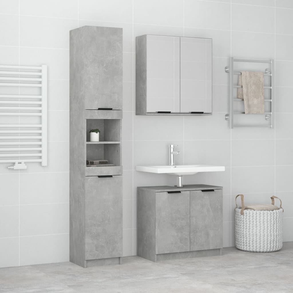 3 Piece Bathroom Cabinet Set Concrete Grey Engineered Wood