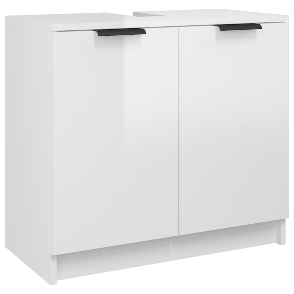 3 Piece Bathroom Cabinet Set High Gloss White Engineered Wood