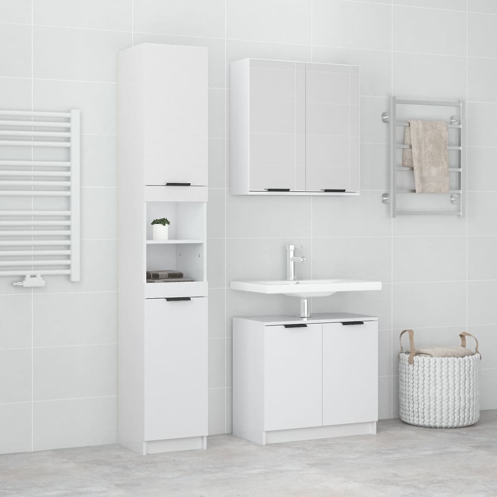 3 Piece Bathroom Cabinet Set High Gloss White Engineered Wood