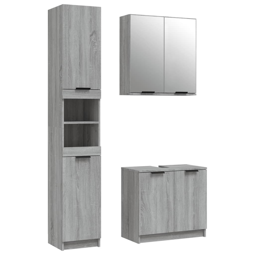 3 Piece Bathroom Cabinet Set Grey Sonoma Engineered Wood