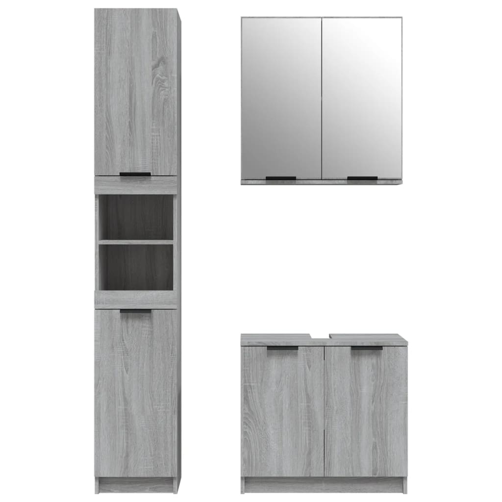 3 Piece Bathroom Cabinet Set Grey Sonoma Engineered Wood