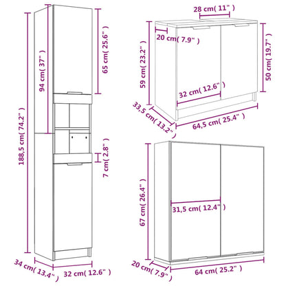 3 Piece Bathroom Cabinet Set Grey Sonoma Engineered Wood