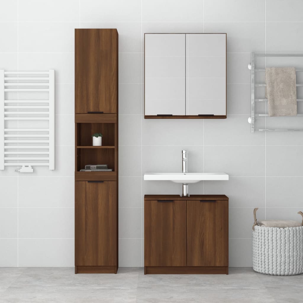 3 Piece Bathroom Cabinet Set Brown Oak Engineered Wood