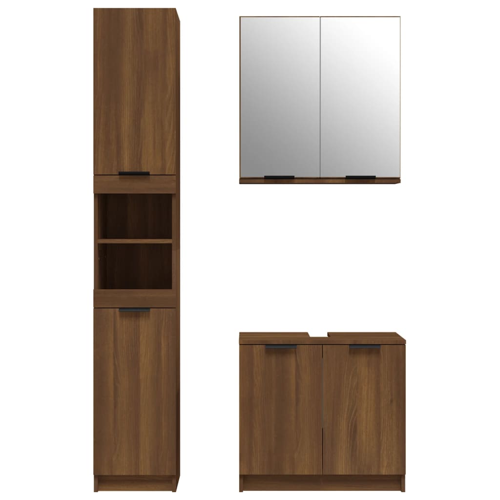 3 Piece Bathroom Cabinet Set Brown Oak Engineered Wood