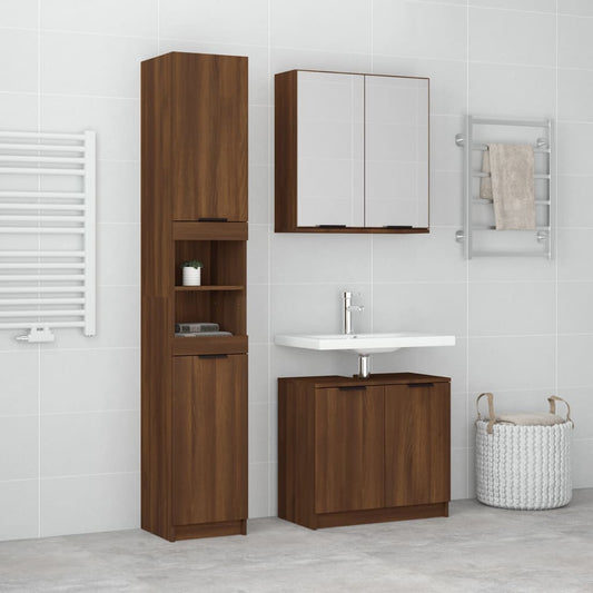 3 Piece Bathroom Cabinet Set Brown Oak Engineered Wood