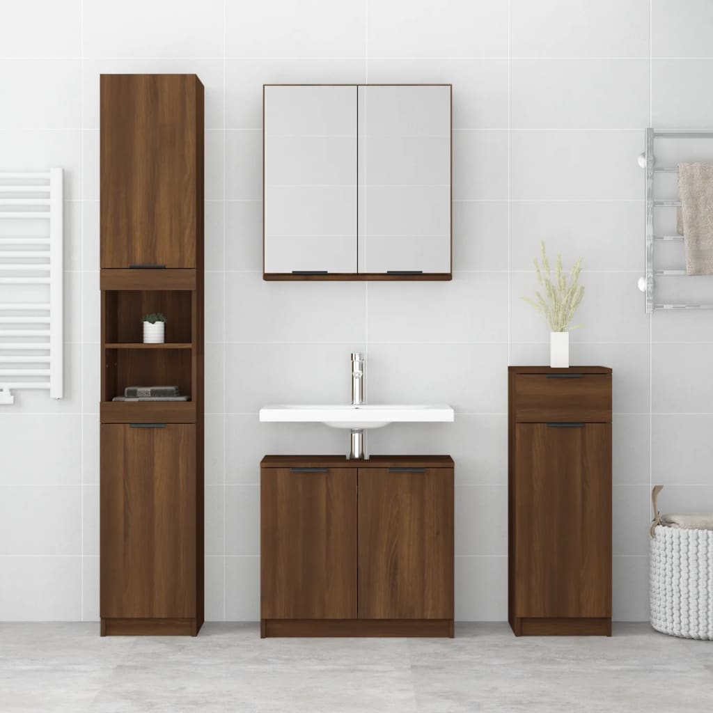 4 Piece Bathroom Cabinet Set Brown Oak Engineered Wood