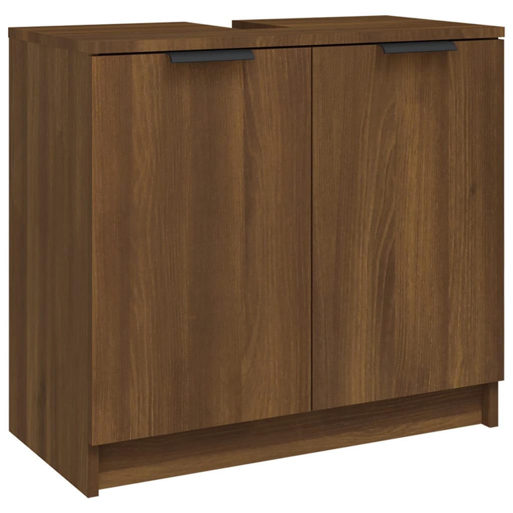 4 Piece Bathroom Cabinet Set Brown Oak Engineered Wood