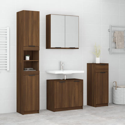 4 Piece Bathroom Cabinet Set Brown Oak Engineered Wood