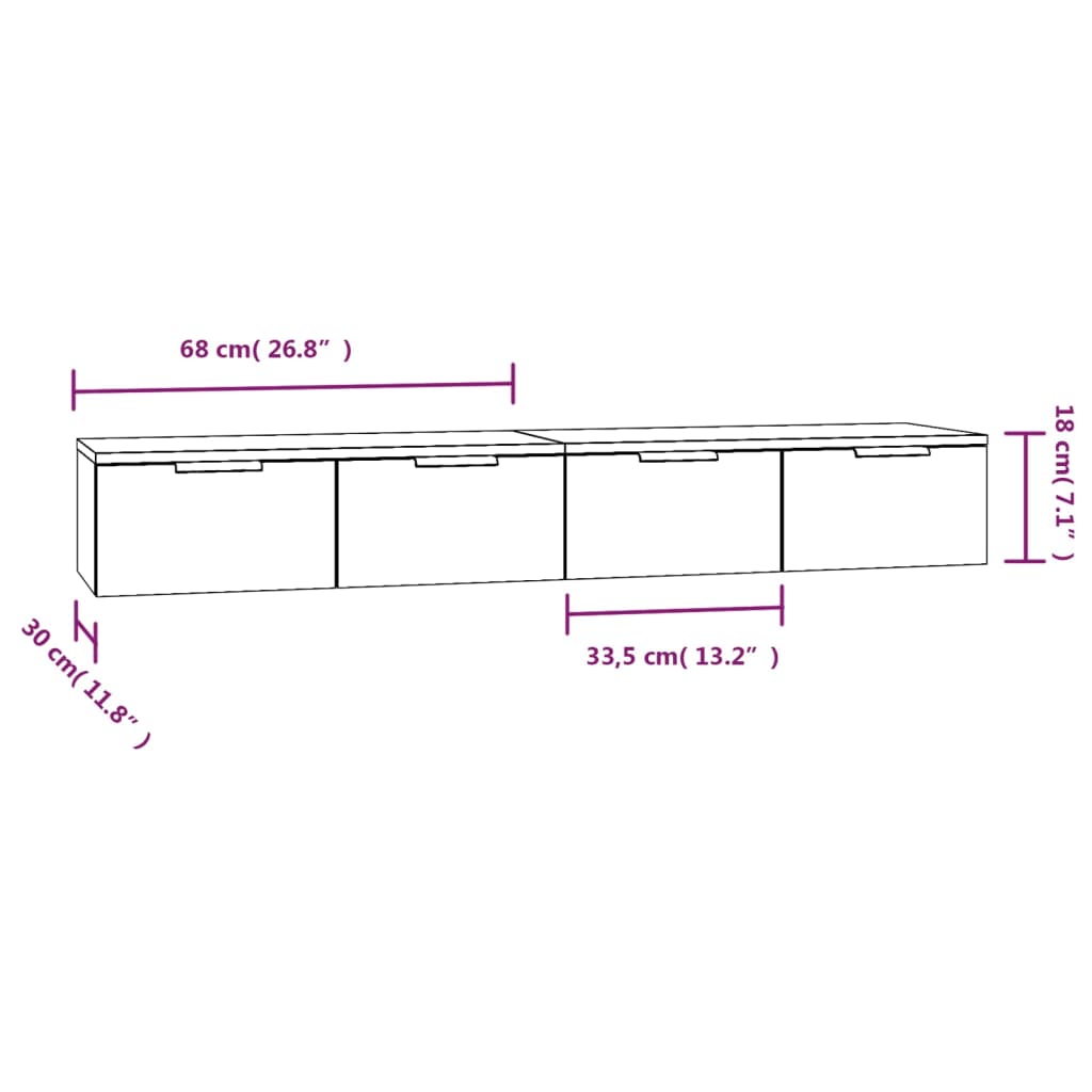 Wall Cabinets 2 pcs Black 68x30x20 cm Engineered Wood