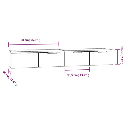 Wall Cabinets 2 pcs Black 68x30x20 cm Engineered Wood