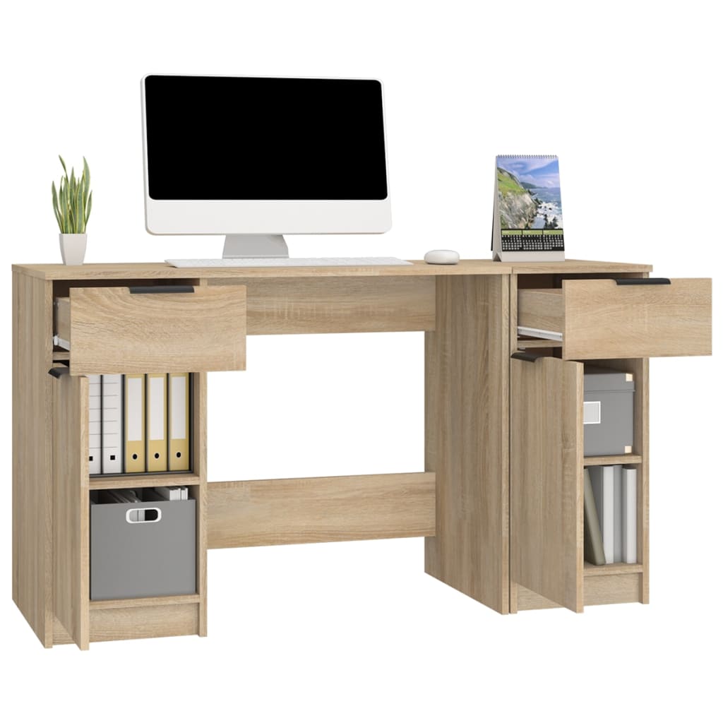 Desk with Side Cabinet Sonoma Oak Engineered Wood