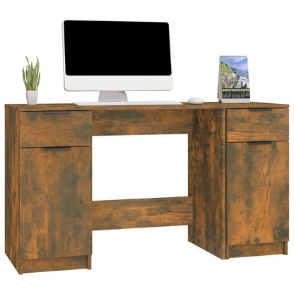 Desk with Side Cabinet Smoked Oak Engineered Wood