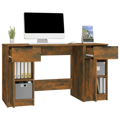 Desk with Side Cabinet Smoked Oak Engineered Wood