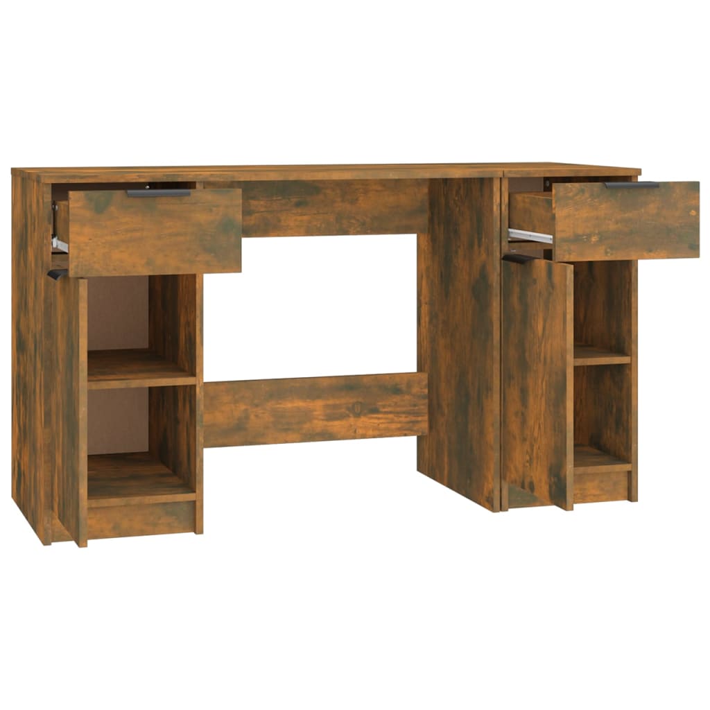 Desk with Side Cabinet Smoked Oak Engineered Wood