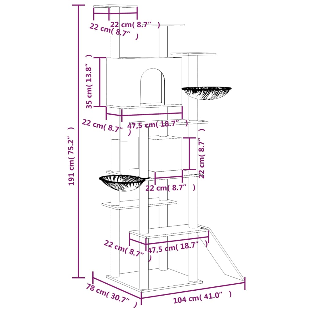 Cat Tree with Sisal Scratching Posts Dark Grey 191 cm