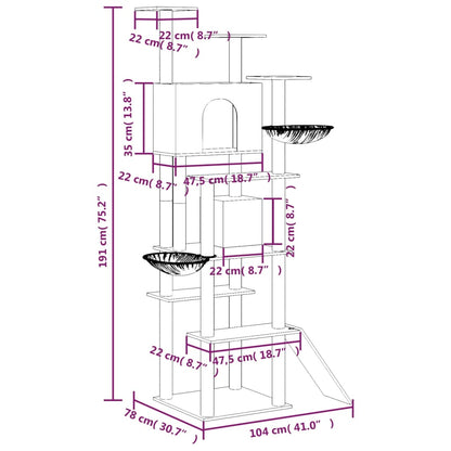 Cat Tree with Sisal Scratching Posts Dark Grey 191 cm