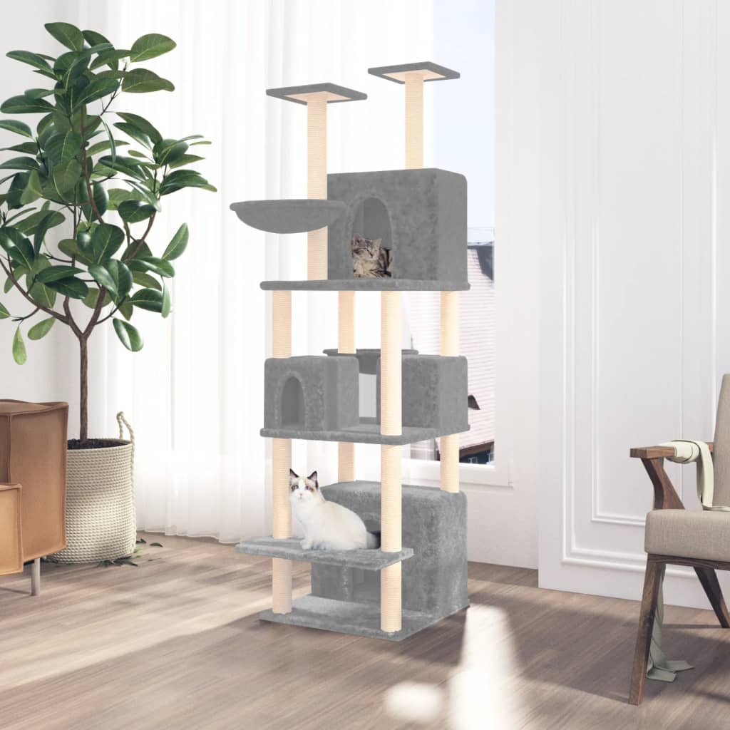 Cat Tree with Sisal Scratching Posts Light Grey 180 cm