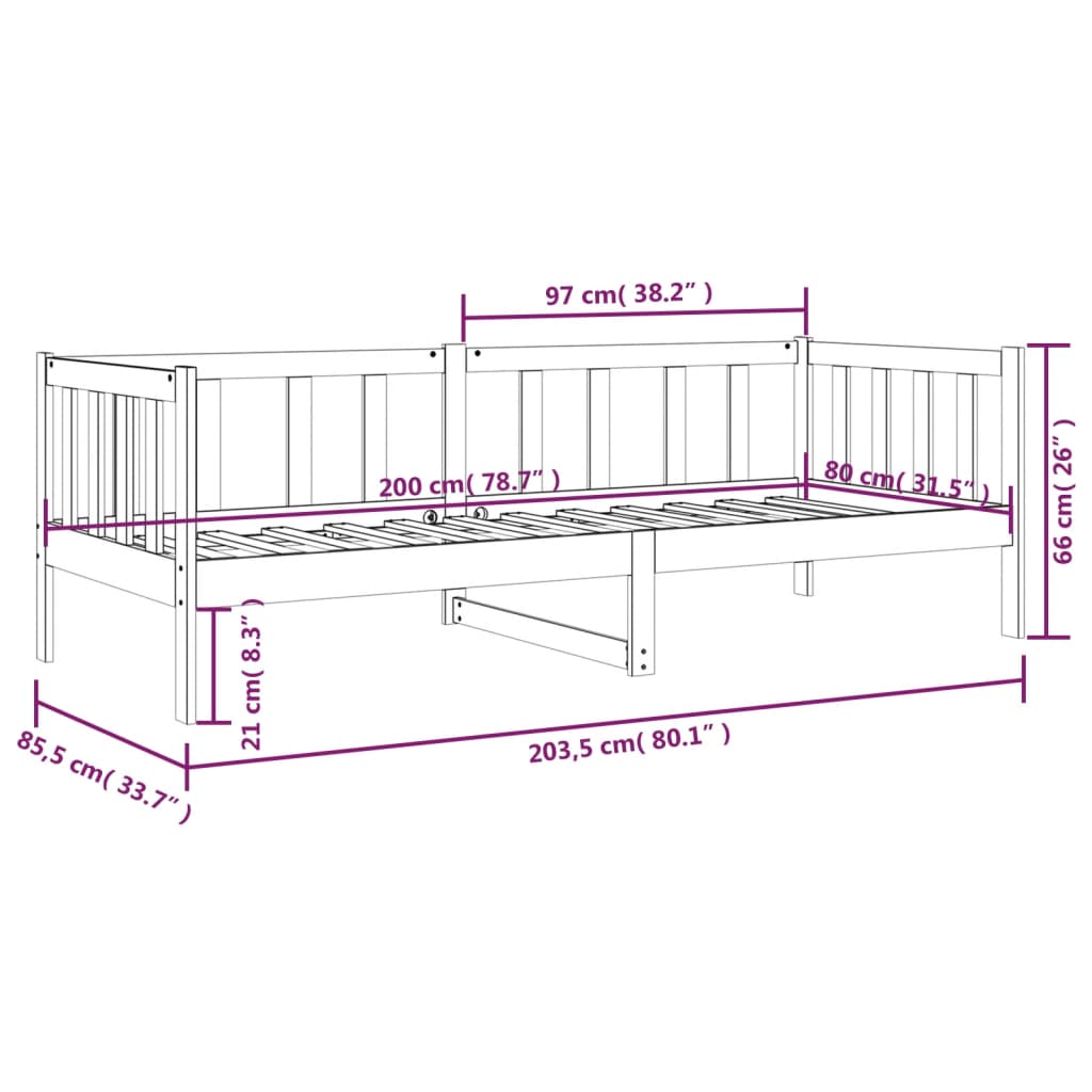 Day Bed without Mattress Honey Brown 80x200 cm Solid Wood Pine