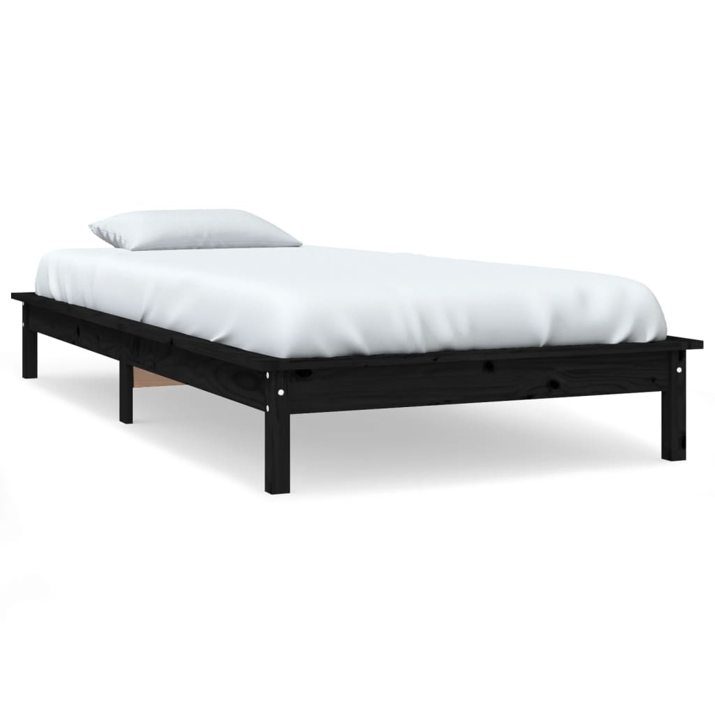 Bed Frame Black 90x200 cm Solid Wood Pine