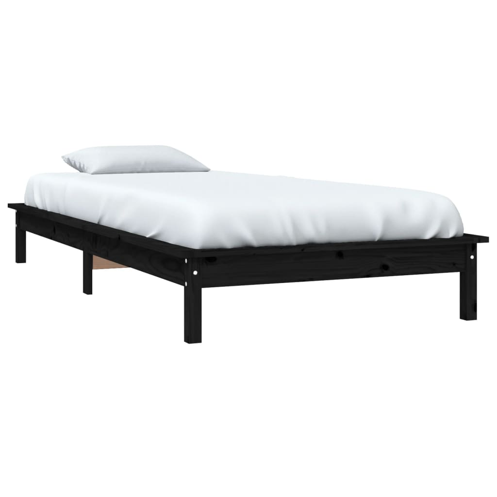 Bed Frame Black 90x200 cm Solid Wood Pine