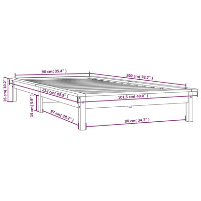 Bed Frame Black 90x200 cm Solid Wood Pine