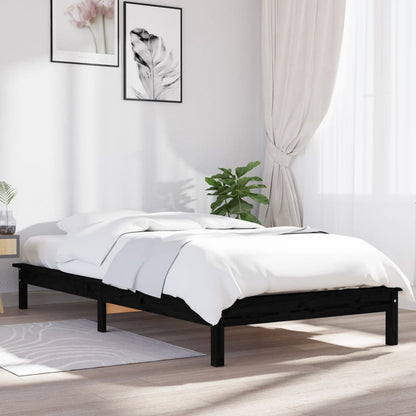 Bed Frame Black 90x200 cm Solid Wood Pine