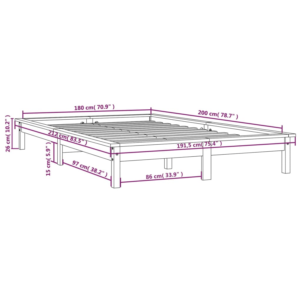 Bed Frame without Mattress Black Super King Size Solid Wood