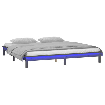 LED Bed Frame Grey 120x200 cm Solid Wood