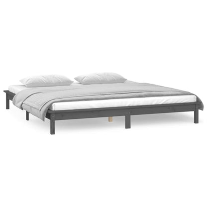 LED Bed Frame Grey 120x200 cm Solid Wood