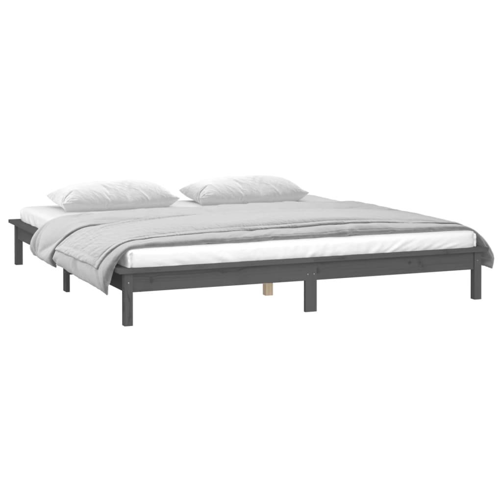 LED Bed Frame Grey 120x200 cm Solid Wood