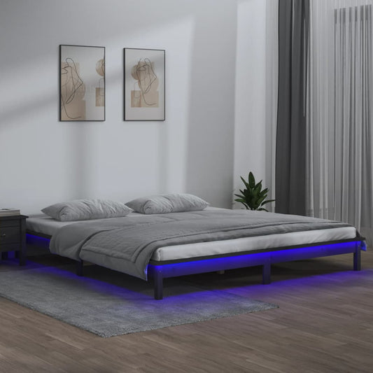 LED Bed Frame Grey 120x200 cm Solid Wood