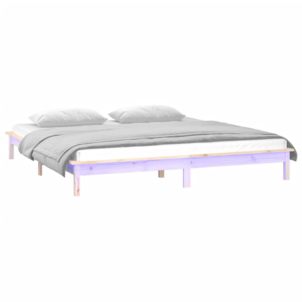 LED Bed Frame without Mattress 150x200 cm King Size King Size Solid Wood