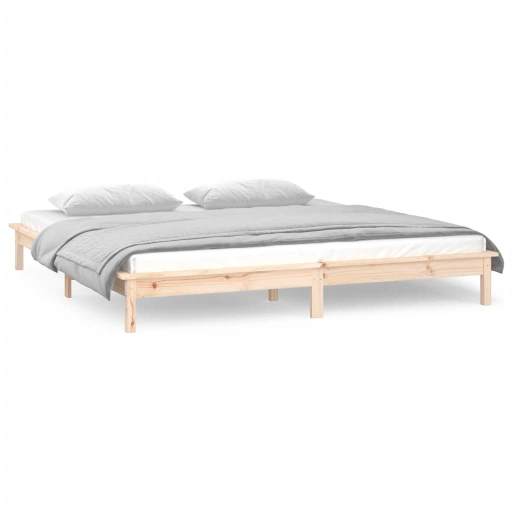 LED Bed Frame without Mattress 150x200 cm King Size King Size Solid Wood