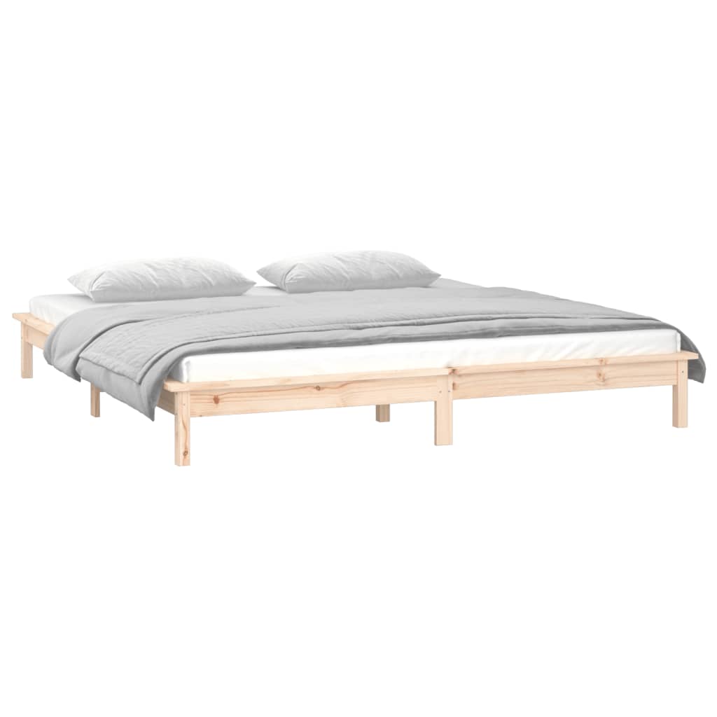 LED Bed Frame without Mattress 150x200 cm King Size King Size Solid Wood