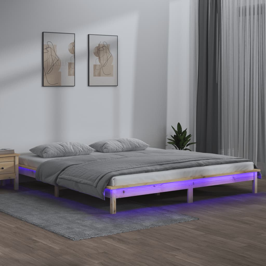 LED Bed Frame without Mattress 150x200 cm King Size King Size Solid Wood