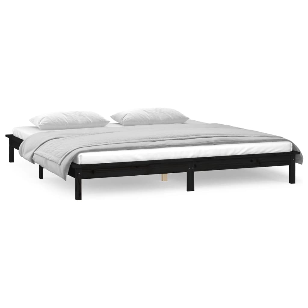 LED Bed Frame Black 150x200 cm King Size Solid Wood