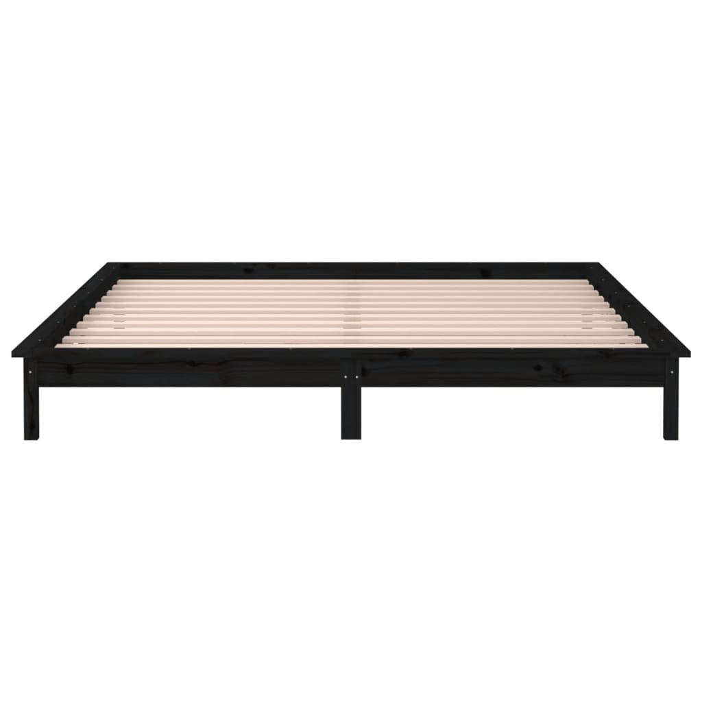 LED Bed Frame Black 150x200 cm King Size Solid Wood